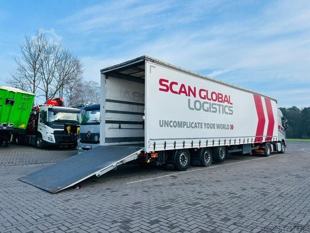 Low loader semitrailer Mega Gabelstaplertransporter Ladebordwand9t
