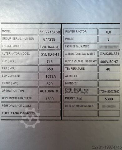 Generator set Volvo TWD1644GE - 715 kVA Generator - DPX-18884.1