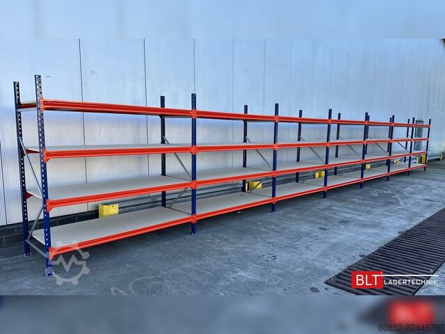Wide span storage rack ca. 13,35 lfm. Weitspannregale H: 200 cm T: 80 cm , 400 kg Fachlast , 4 Ebenen
