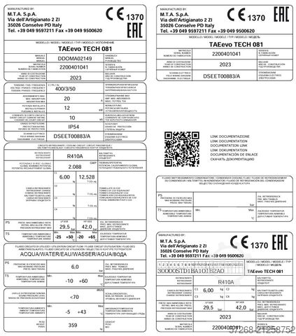 Chiller, water chiller, cooler Kühlmaschinen, MTA S.p.A. TAEevo Tech 081 P3-20 – 22,5 kW