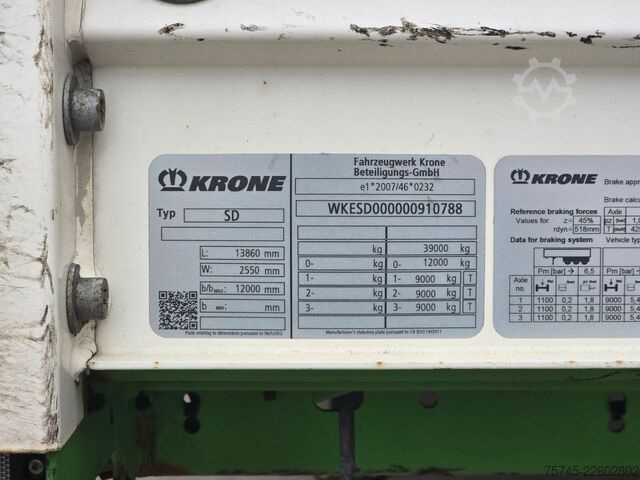 Open semitrailer with tarp KRONE SD * PR.+PL. * SAFETY ROOF * BPW * LIFT *