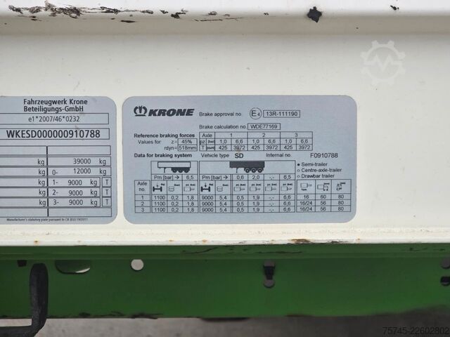 Open semitrailer with tarp KRONE SD * PR.+PL. * SAFETY ROOF * BPW * LIFT *