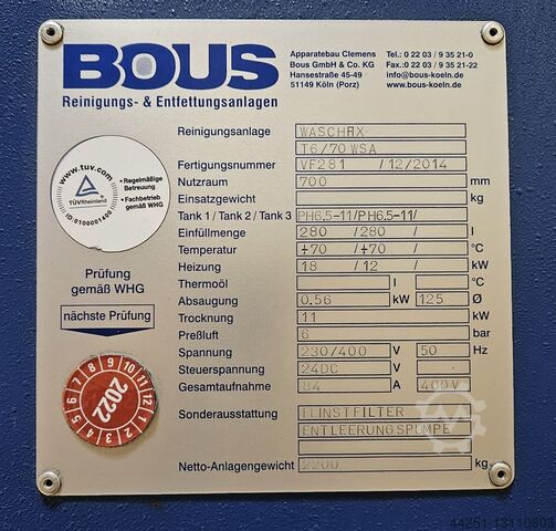 Cleaning and degreasing plant Bous Wasch AX T6/70WSA