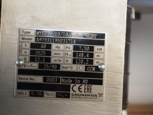 Kreiselwasserpumpe Grundfos MTRE 15-9/5 | 10-10/10 | 5-10/10