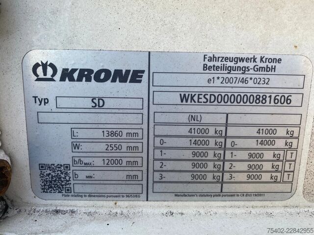 Curtain sided Krone SD Tautliner / Boorden / Dhollandia Laadklep / ...