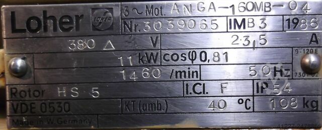 Electric motor 11 kW 1460 Rpm Loher ANGA-160MB-04