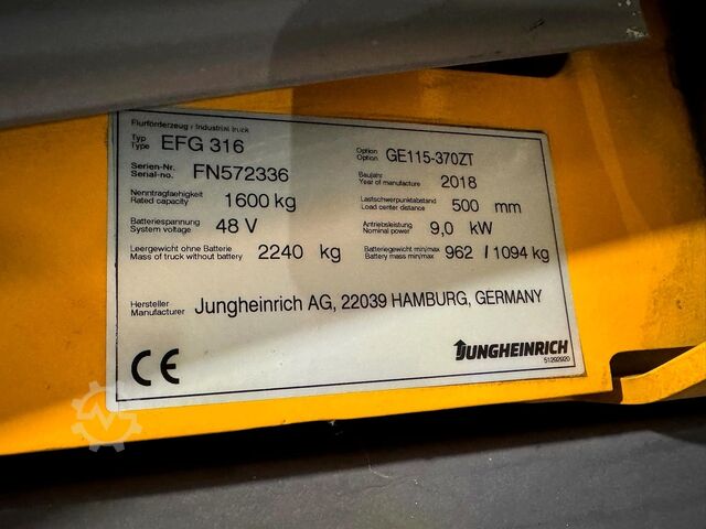 Battery 2023, serviced, safety inspection (UVV) valid until 09/27 Jungheinrich EFG 316
