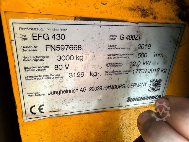 S+UVV 07/27, side protection, electric, 6,532 operating hours Jungheinrich EFG 430