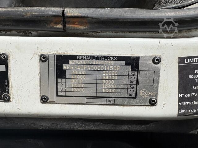 Plattformanhänger Renault Kerax 380 6x4 Full Steel / Hiab 166B-3 / Remote...