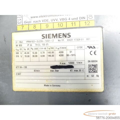 Control unit Siemens 1PM4103-2LZ26 - 1DS1-Z Motor SN: W4311732901001 ohne Tacho / Encoder