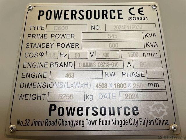 Generator set Cummins QSZ13-G10 - 600 kVA Generator - DPX-19847