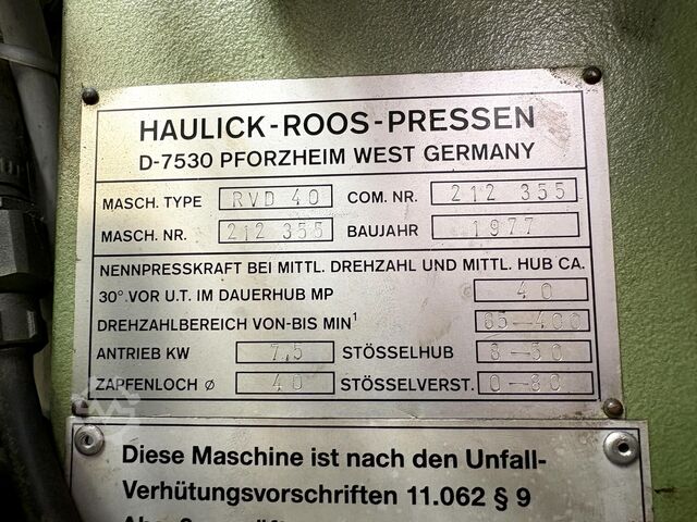 Press HAULICK ROOS RVD 40