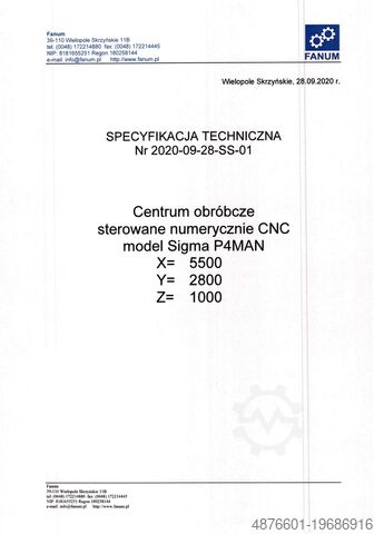 Machining center FANUM SIGMA 5-OSIOWA OBRABIARKA CNC