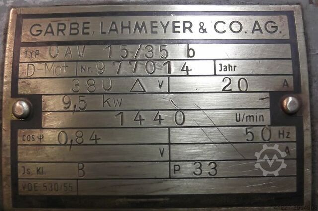 Electric motor 9.5 kW 1440 Rpm Garbe Lahmeyer OAV15/35b