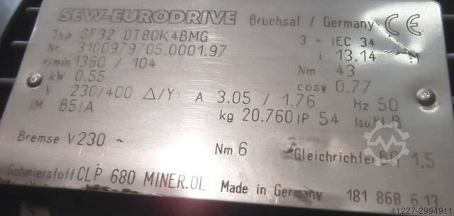 Gear motor 0.55 kW 104 rpm SEW-EURODRIVE SF32 DT80K4BMG