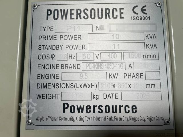 Generator set Perkins 403D-11G - 11 kVA Used Generator - DPX-12667