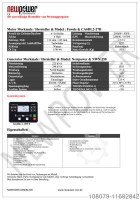 225 kVA emergency generator Super Silent Newpower Generator NWK250 Notstromaggregat Super Silent