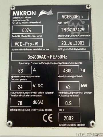Vertical machining center Mikron VCE 600 Pro