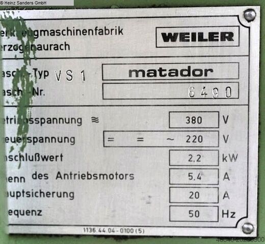 Lathe-conventional-electronic WEILER MATADOR VS 1
