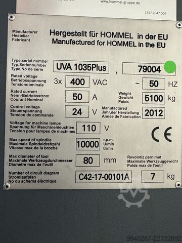 Vertical machining center Hommel UVA 1035 PLUS Heidenhain