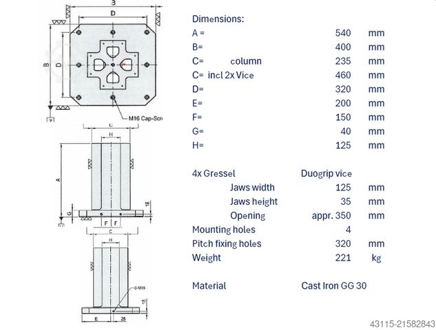 Cross tooling column with Gressel GRESSEL 400 x 400