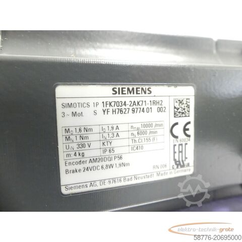 Control unit Siemens SIMOTICS 1FK7034-2AK71-1RH2 Synchronmotor SN: YFH7627977401002
