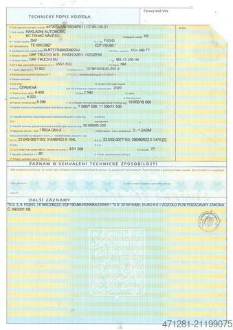 Volumen SZM DAF XG+ 480 SSC MEGA E6 + PARKCLIMA + NAVI + ALCOA