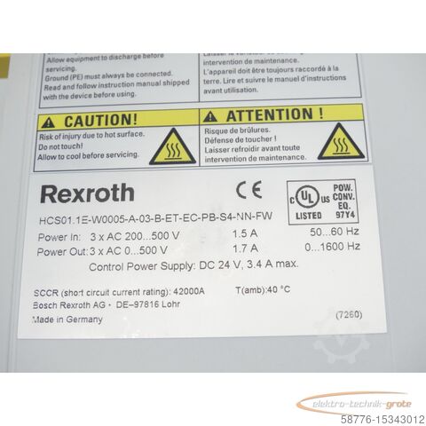 Rexroth Komponente Rexroth HCS01.1E-W0005-A-03-B-ET-EC-PB-S4-NN-FW MNR: R911344555 SN: 7260405435793