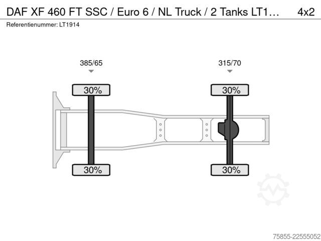 Standard tractor DAF XF 460 FT SSC / Euro 6 / NL Truck /  2 Tanks