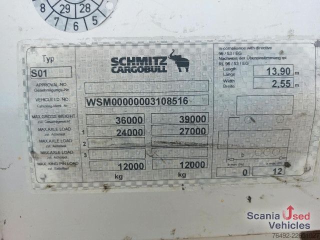 Auflieger mit Pritsche & Plane Schmitz Cargobull SCS 24/L 13.62 PEB Joloda Liftachse TÜV 2027