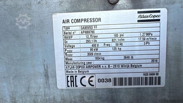 Schraubenkompressor Atlas Copco GA90VSDFF