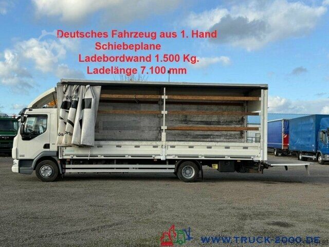 Flatbed truck with tarp DAF LF220 Plane Spriegel Ladebordwand Dautel 1500 Kg