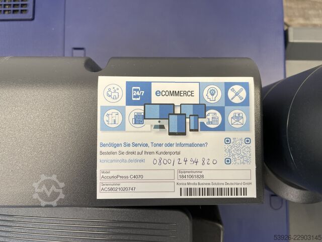 Digitaldruckmaschine Minolta AccurioPress C4070 incl. Fiery, Paperdeck, Finisher and Duplex