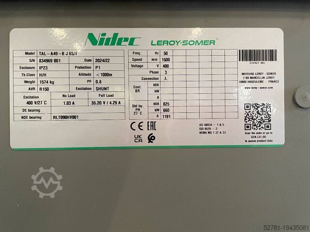 Generator set Leroy Somer TAL-A49-B J 6S/4 - DPX-33899