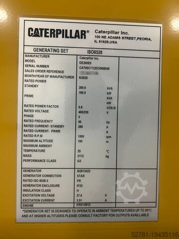 Aggregat CAT DE200E0 - 200 kVA Generator - DPX-18017