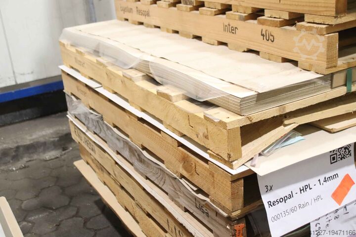 HPL plastic panels 37 pallets 6710 kg Resopal HPL Dicke 1/1,4 mm verschiedene Größen