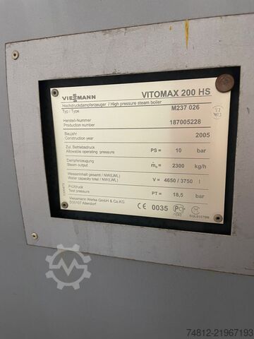 Steam boiler installation (2x 2300 kg/h) Viessmann 2300 kg/hr + Weishaupt burner Vitomax 200 HS + G8/1-D ZMD