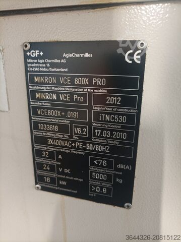 Vertikales Bearbeitungszentrum AGIE CHARMILLES MIKRON VCE 800X PRO