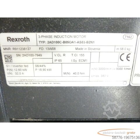 Control unit Rexroth 2AD100C-B05OA1-AS03-B2N1 Motor MNR: R911238137 SN: 2AD100-7949