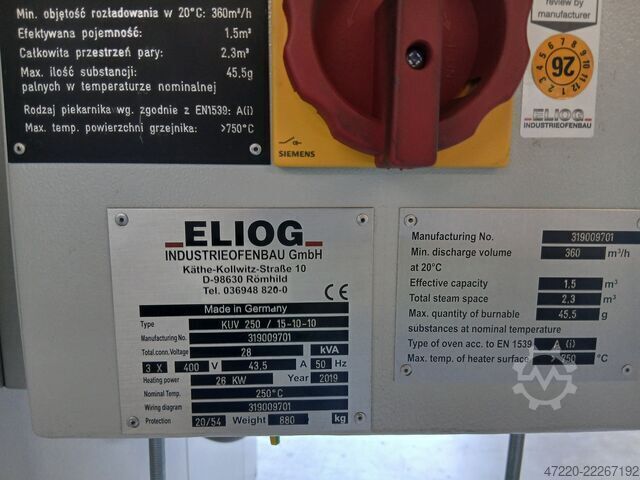 Recirculating air oven/chamber oven 250°C oven Eliog Lacktrockner 250°C KUV 250/15-10-10 nach DIN 1539