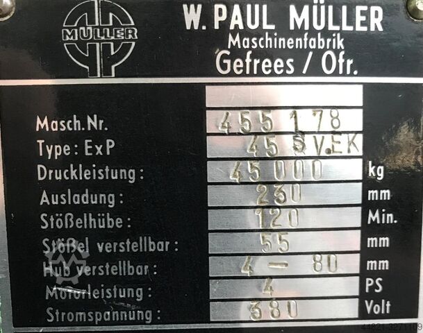 Open gap eccentric press MÜLLER 45 SV/EK
