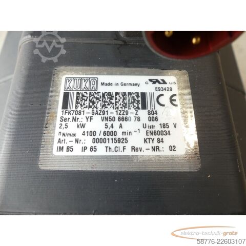 Control unit KUKA 1FK7081-5AZ91-1ZZ9-Z S04 Servomotor SN: YFVN50666078006