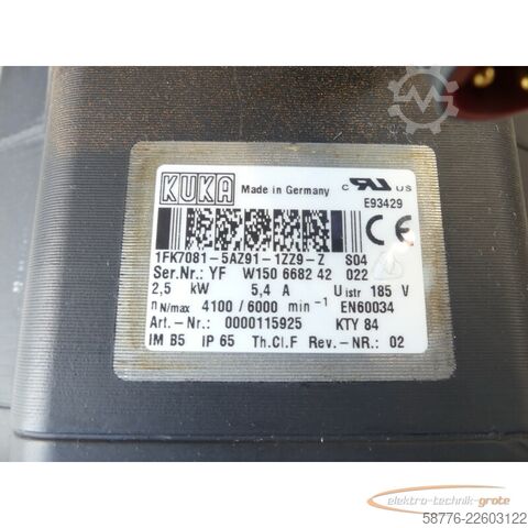 Control unit KUKA 1FK7081-5AZ91-1ZZ9-Z S04 Servomotor SN: YFW150668242022