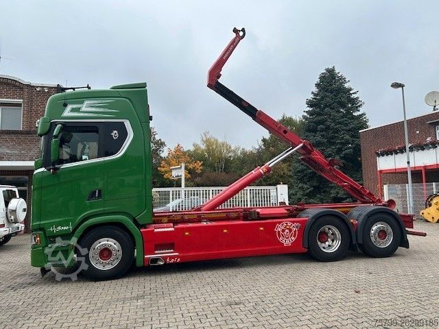 Roll-off tipper truck SCANIA S580 V8 MEILLER Abroller  mit Lift+Lenkachse 6x2