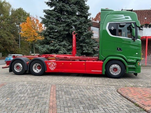 Roll-off tipper truck SCANIA S580 V8 MEILLER Abroller mit Lift+Lenkachse 6x2