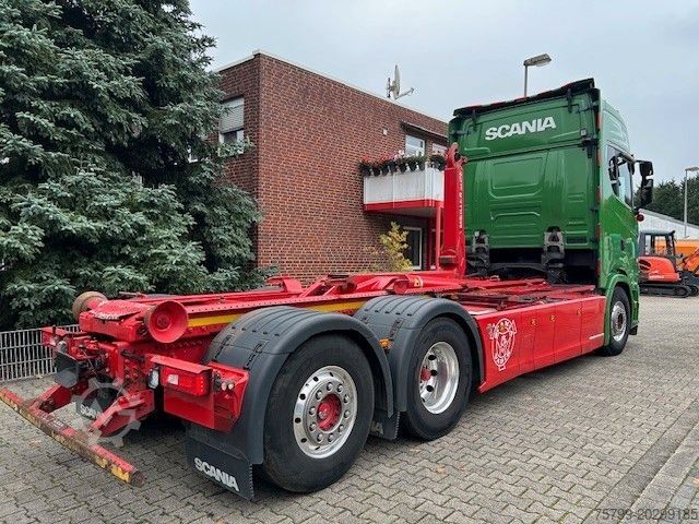 Roll-off tipper truck SCANIA S580 V8 MEILLER Abroller  mit Lift+Lenkachse 6x2