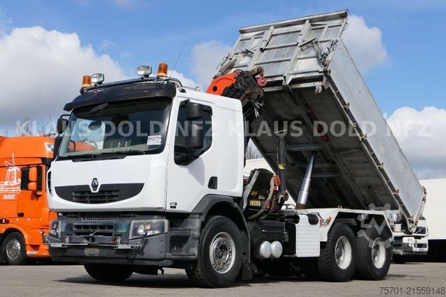 Three-sided tipper truck RENAULT Lander 410 Kipper Kran Palfinger Funk Retarder