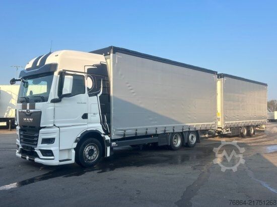 Flatbed truck with tarp MAN TGX 26.480 6X2, PRITSCHE-PLANE JUMBO-ZUG, H&W TANDEM