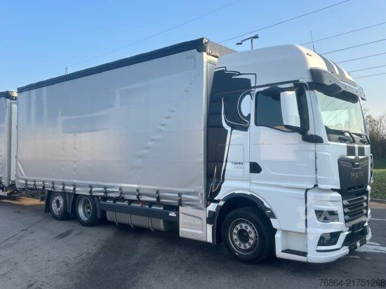 Flatbed truck with tarp MAN TGX 26.480 6X2, PRITSCHE-PLANE JUMBO-ZUG, H&W TANDEM