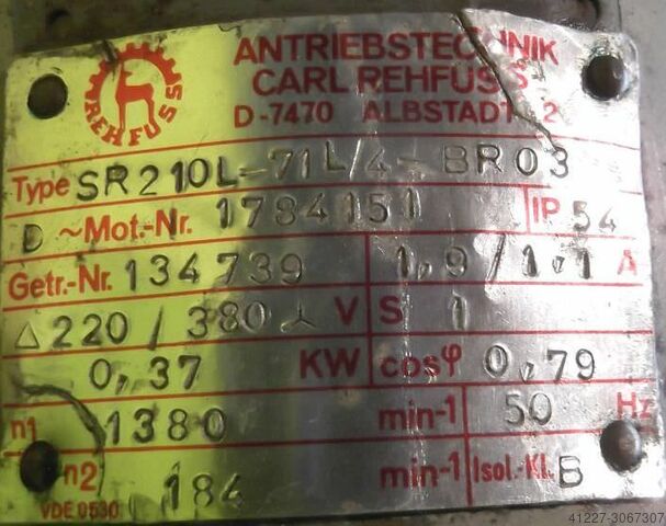 Gear motor 0.37 kW 184 rpm Rehfuss SR210L-71L/4-BR03